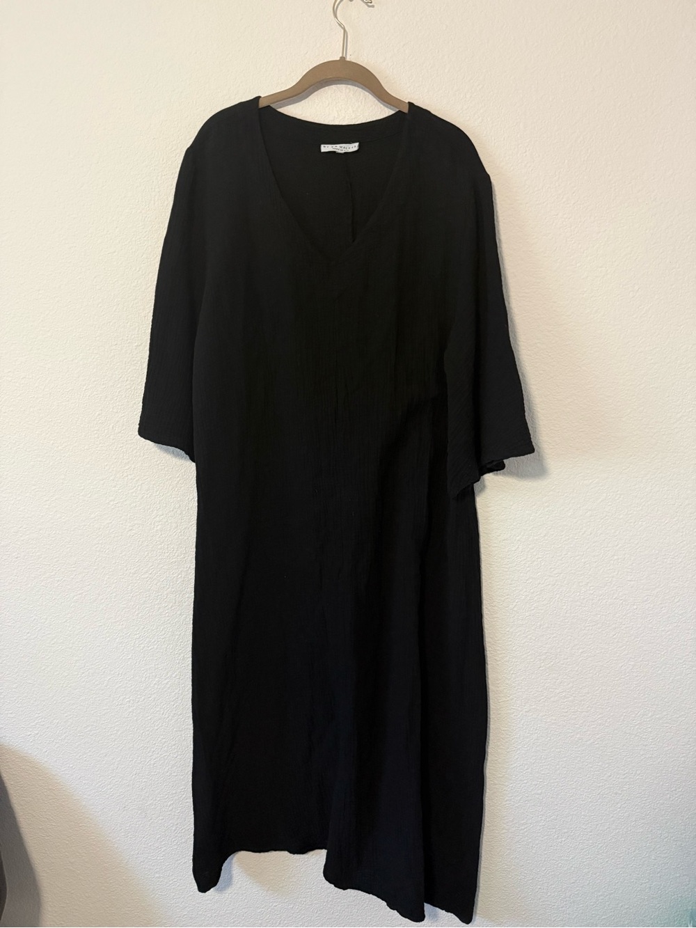 bryn Walker Black Gauze V-Neck Minimalist Dress V3